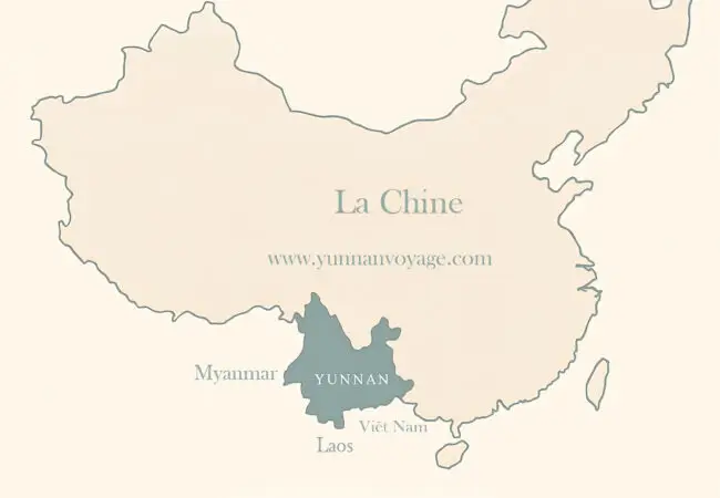 La position du Yunnan dans la carte de la Chine.